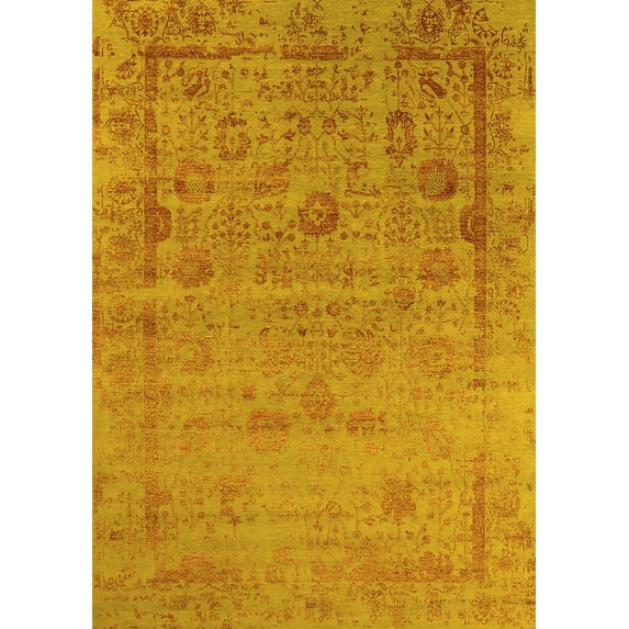 Ahgly Company Indoor Rectangle Oriental Yellow Industrial Area Rugs, 8' x 10'