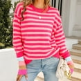 thumbnail image 4 of Fesfesfes Women Sweaters Fall And Winter Knit Tops Stripe Print Crewneck Pullover Sweater Tops on, 4 of 9
