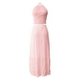 thumbnail image 5 of BYHONG Elegant Chiffon Pleated Maxi Skirt Set with Neck Crop top and Wooden Bead for Women Womens Dresses Pink S, 5 of 6