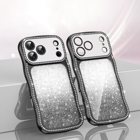 ELEHOLD Case for iPhone 17 Pro, Luxury Electroplated Glitter Shockproof Phone Case, Camera Lens Protection,Black