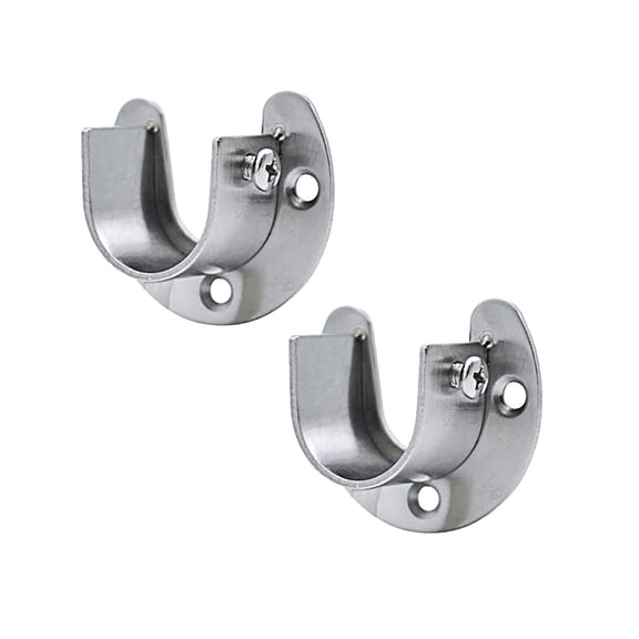 2 Pack 25mm Closet Rod End Supports, Stainless Steel U Shaped Flange Rod Holder Brackets with Screws for Wardrobe Pole, Curtain Rod & Closet Rail