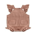 thumbnail image 1 of EIMELI Newborn Baby Girls Summer Clothes Jumpsuit Solid Color Double Pockets Ruffle Romper Playsuit Clothes Brown 12-18 Months, 1 of 7