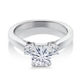 thumbnail image 3 of Gem Stone King 925 Sterling Silver White Moissanite and White Diamond 3-Stone Engagement Ring for Women (0.93 Cttw, Round 6MM, Gemstone Birthstone, Size 8), 3 of 6