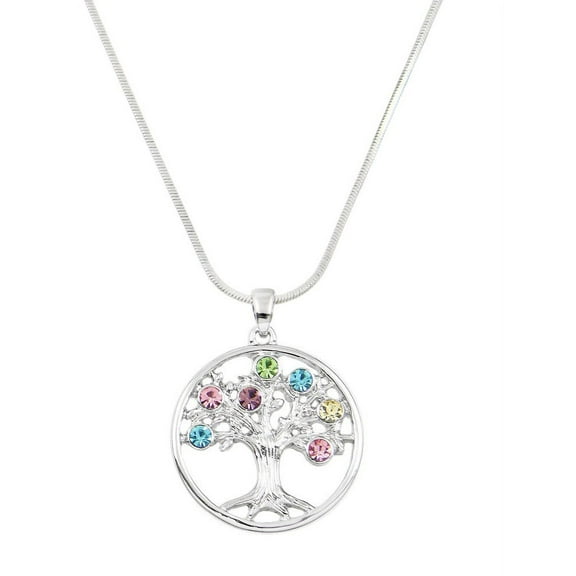 Tree of Life Necklace Rhinestone Crystal Rhodium J0153-MT