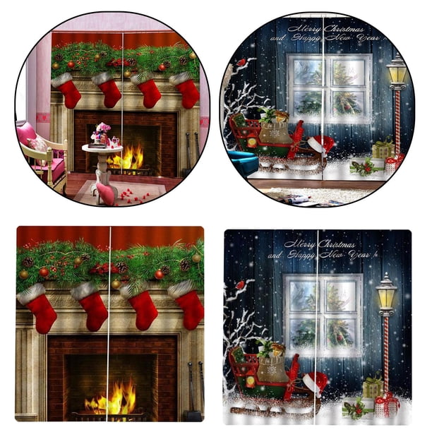 2 Piezas Navidad Patrón Ventana Cortinas Habitación de Los Decoración Del Hogar Manualidades Regalos Macarena Cortina de cortinas de ventana de impresión 3D