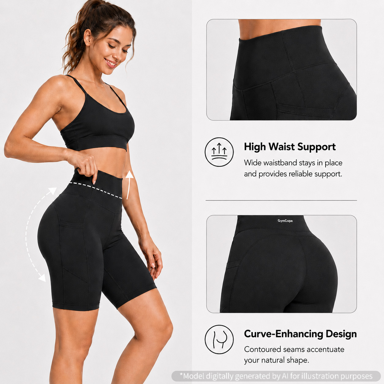 GymCope Women's 8" High Waist Yoga Biker Shorts photo 5