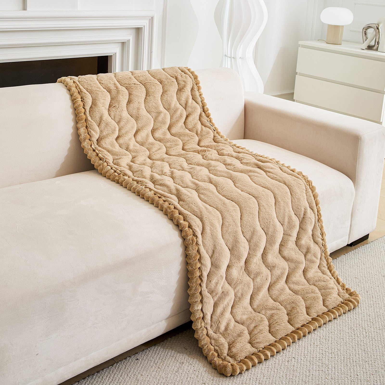 CJC Sofa Cover Fuzzy Couch Cover for Pets Dog Cat Washable Non-Slip Sofa Slipcover Cushion Protector Pets Friendly Mat (Light Brown, 28'' x 59'')