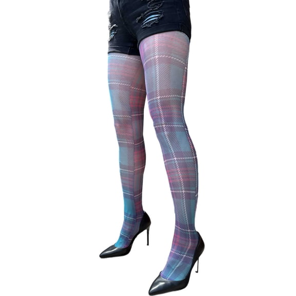Teal plaid Patterned Tights, fashion Pantyhose for all Women
