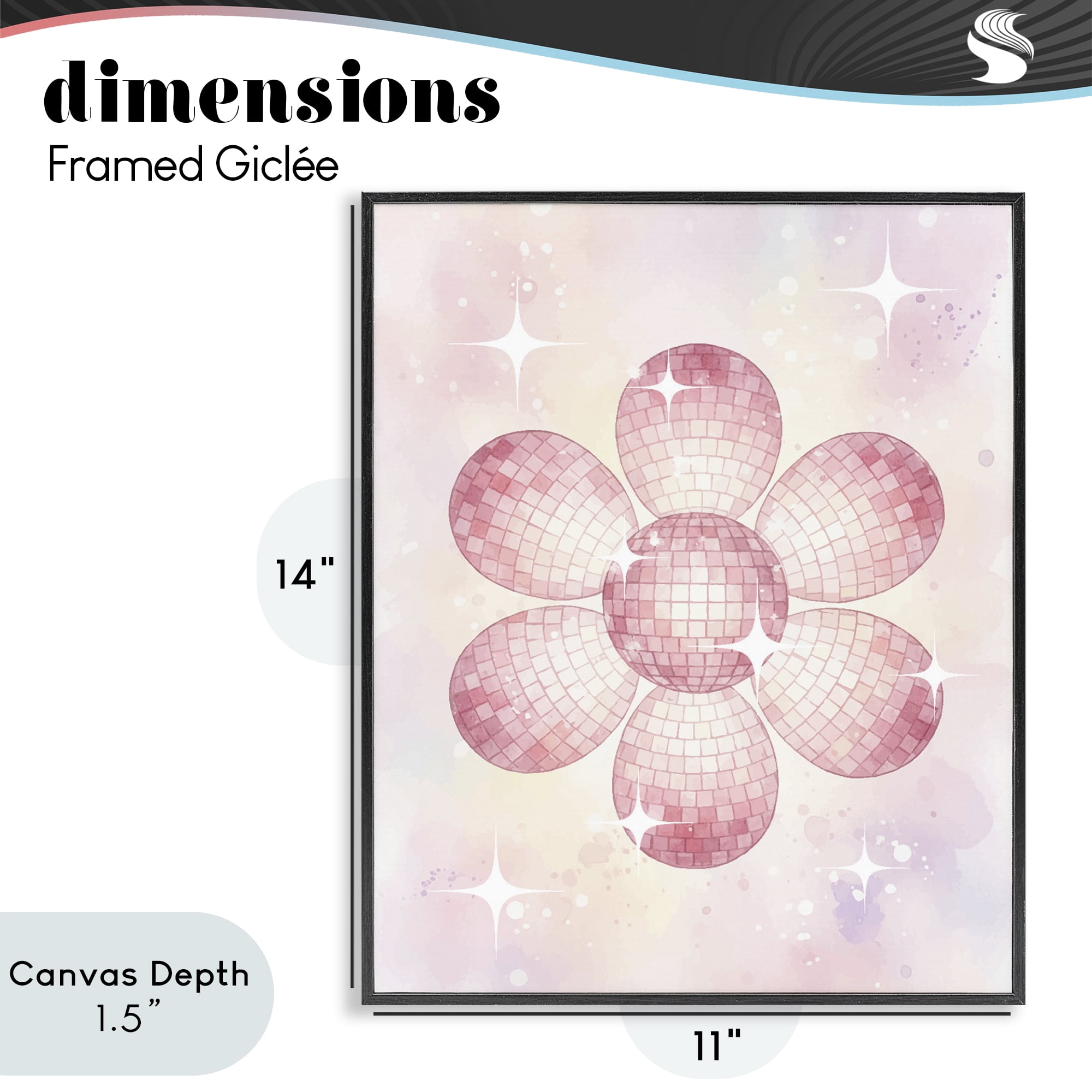 Stupell Industries Dreamy Pink Disco Ball Flower Black Framed Giclee Art, design by Lil' Rue