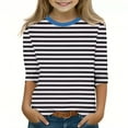 thumbnail image 3 of Efsteb Kids Girls 3/4 Sleeve Shirts Loose Casual Summer Round Neck Three-quarter Sleeve Tops Cute Striped Print Comfy Tee Shirt(Black,5 Years ), 3 of 5