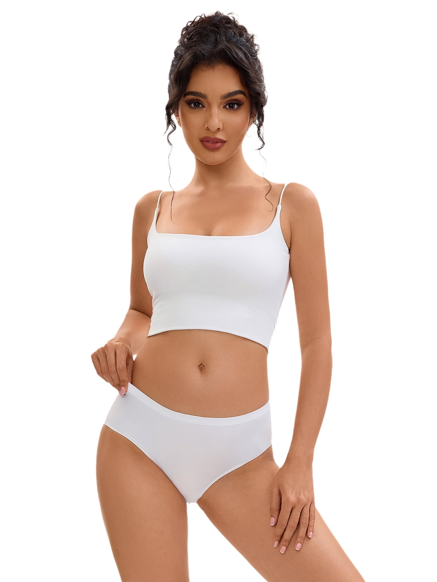 DARING DIVA Women's No Show Elastic Waist Brief Panties Breathable S White