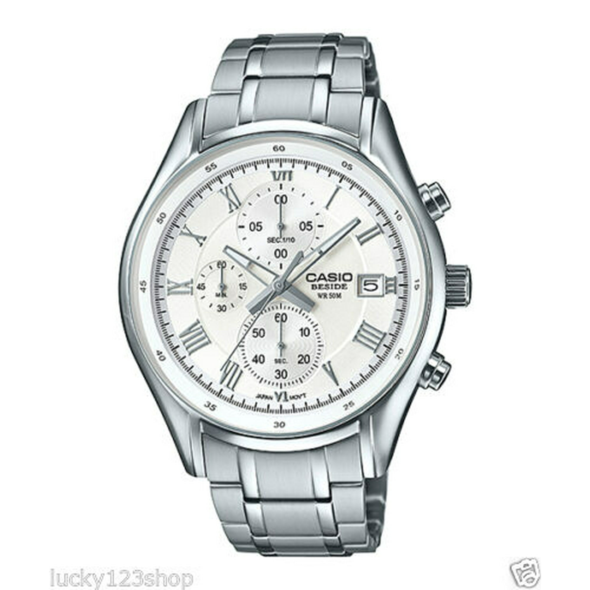 BEM 512D 7A White Casio Men s Watches Stainless Band Chronograph Beside New Walmart
