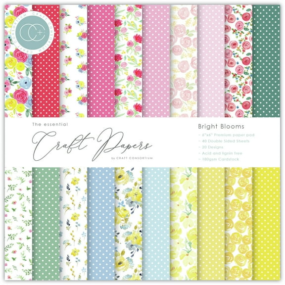 Craft Consortium Double-Sided Paper Pad 6"X6" 40/Pkg-Bright Blooms, 20 Designs