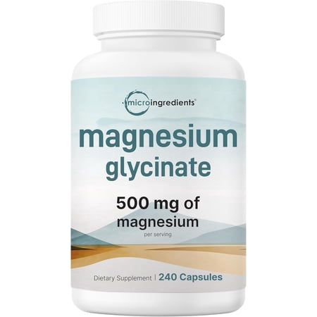 Magnesium Glycinate 500mg Per Serving, 240 Capsules | 100% Chelated, High Absorption | Healthy Muscle, Bones, & Mood Support Supplement | Non-GMO