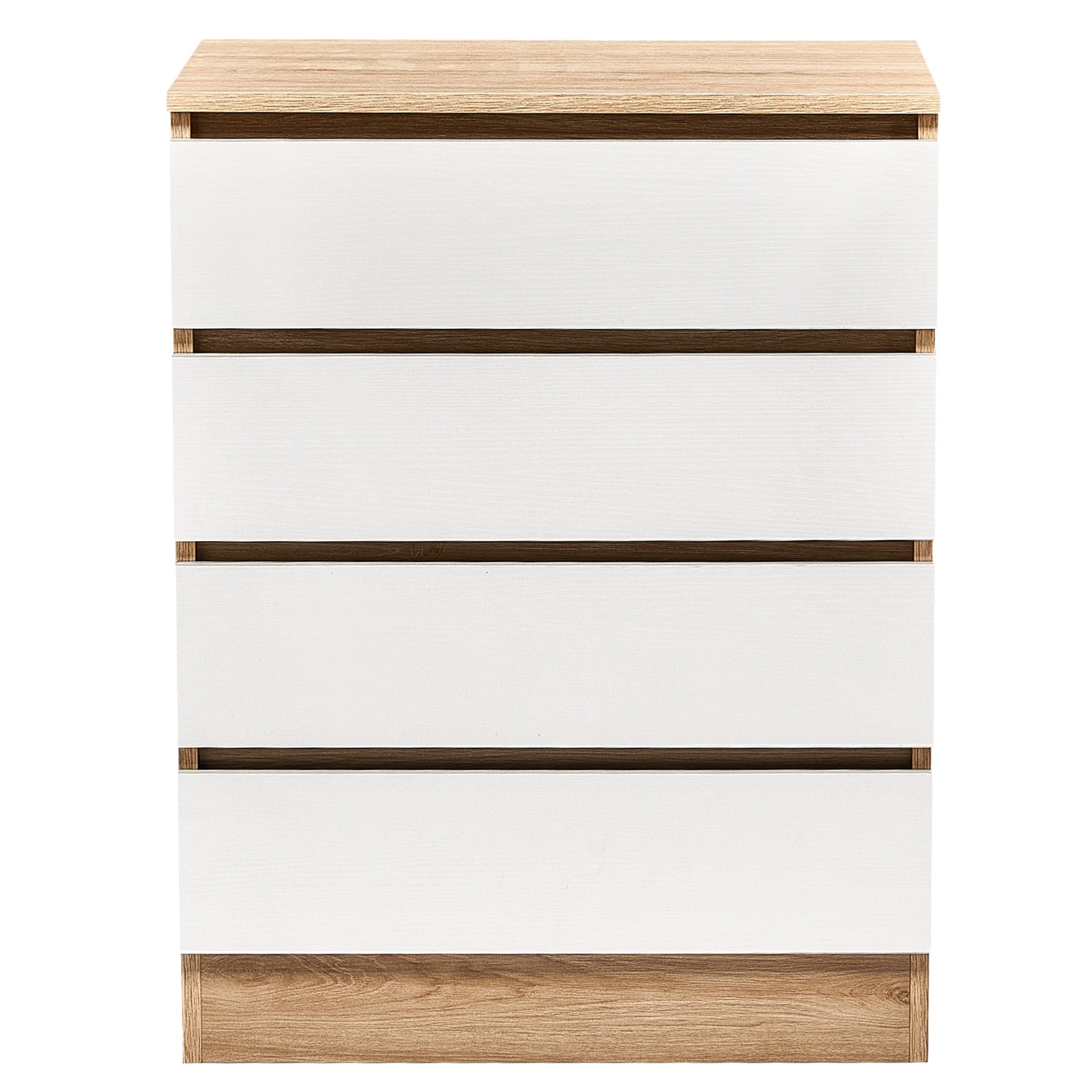 4-Drawer Storage Cabinet Color-Block Drawer Dresser 23.62*14.96*30.71in Wood-Tone Cabinet Body + White Drawer Fronts