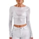 thumbnail image 1 of Blusa Mangas Largas Top corto con cuello redondo para mujer, Top ajustado informal Sexy, ropa de discoteca ajustada Kuymtek Gris claro T M para Mujer, 1 of 9