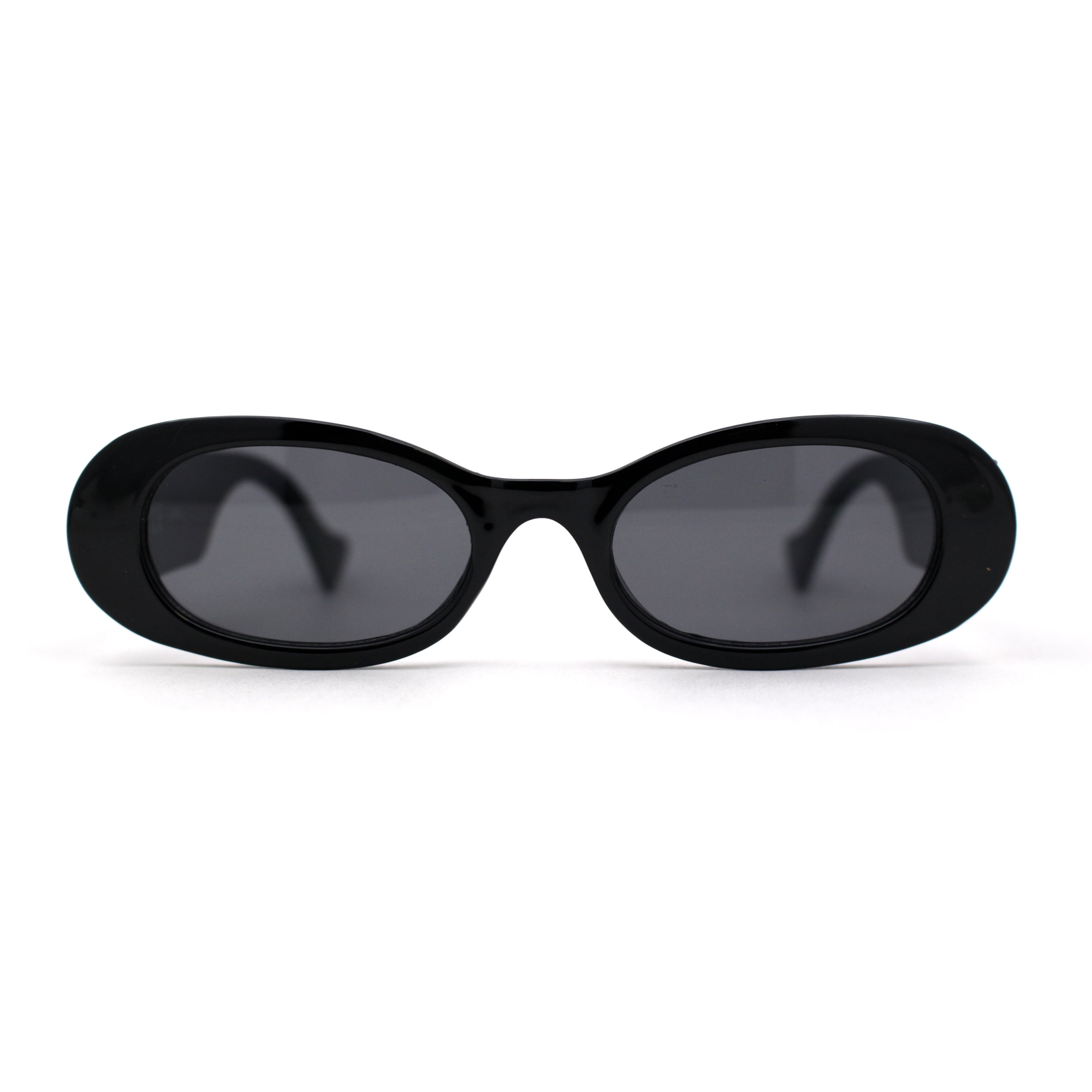 Sa106 Womens Minimal Mod Oval Plastic Sunglasses All Black 