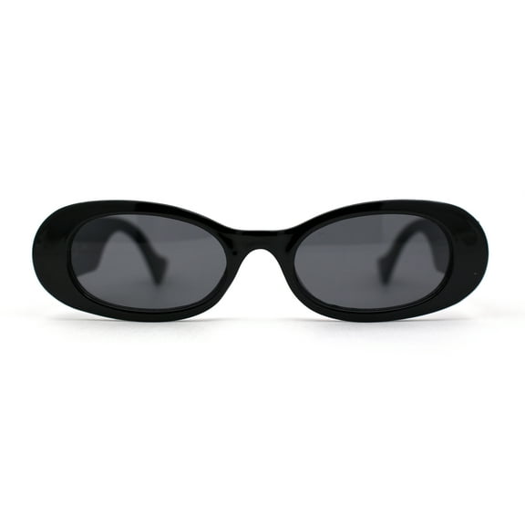 SA106 Womens Minimal Mod Oval Plastic Sunglasses All Black