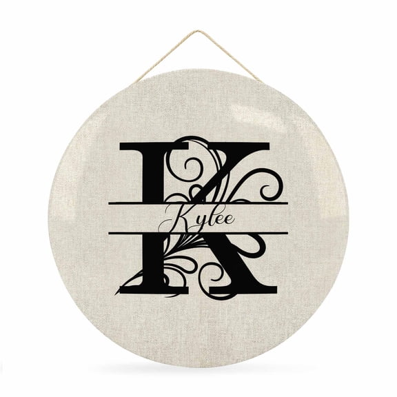 Welcome Sign for Front Door, Letter K 12 Inch Round Metal Sign for Home Decoration, Monogram Words Decorative Wall Signs for Holiday Party Supplies Decor