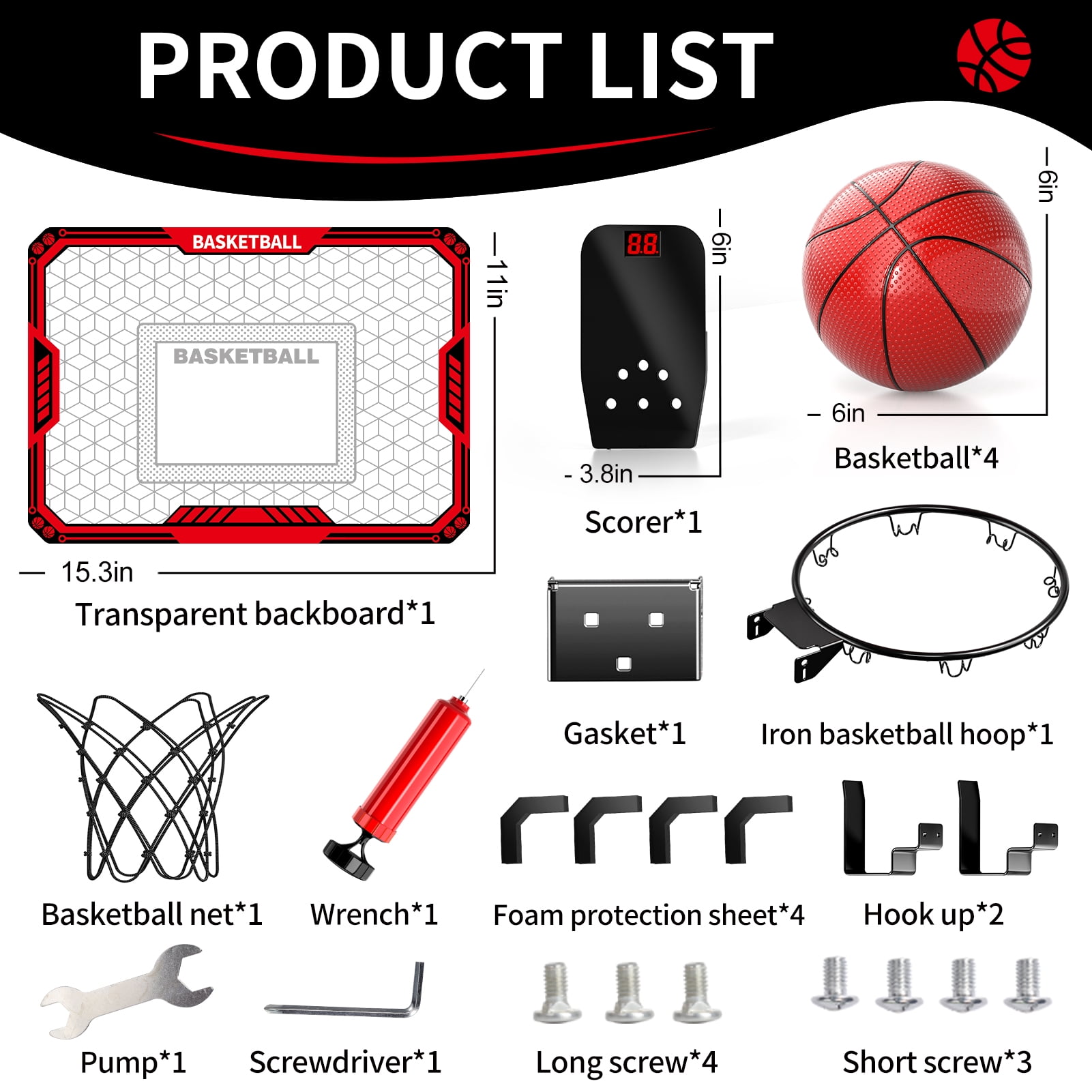 KukuFun Indoor Basketball Hoop for Kids Boys, Mini Basketball Hoop Indoor Sets Toys with 4 Balls & 3 Scoreboard, Birthday Toys Gifts for 3 4 5 6 7 8 9 10 11 12 Year Old Boys