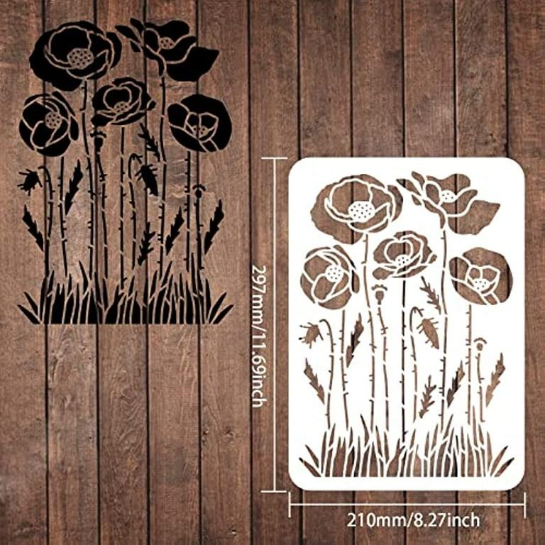 Blooming Flowers Stencil 11.7x8.3 Inch Classic Wild Flowers Border Painting  Template Reusable Stencil for Painting on Walls Furniture DIY Crafts Wood  Wall Home Decoration 