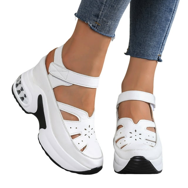 Womens Platform Wedge Gladiator Sandals Summer Fall Leather Closed Toe Hidden High Heel Fisherman Work Shoes