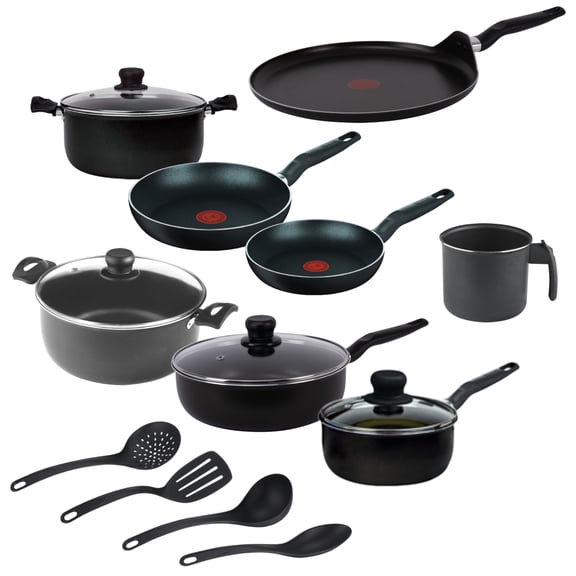 Batería de 15 Piezas T-fal Antiadherente Color Negro