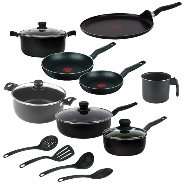Batería de 15 Piezas T-fal Antiadherente Color Negro