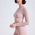 thumbnail image 2 of Sevpuikl Women's Long Sleeves Sheer Mesh Mock Neck with Built-in Bra Crop Top Slim Fit Solid Color Yoga Fitness(Pink,S), 2 of 5