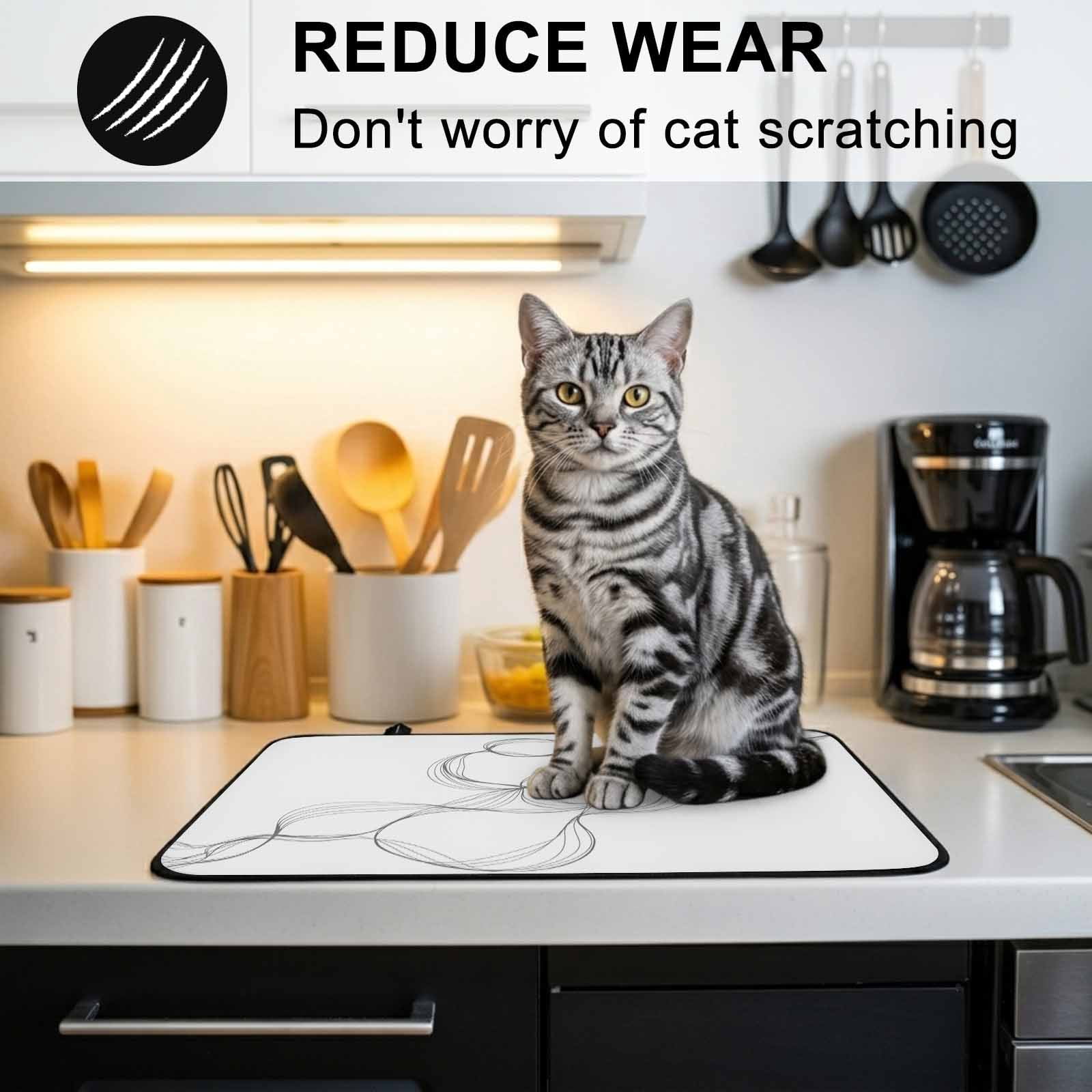 Modern White Stove Top Cover for Electric Stove, Heat-proof & Non Slip Glass Top Stove Cover Protector, Minimalist Abstract Ribbon A Sketch Rt Kitchen Flat Cooktop Rubber Mat 24x21 Inches