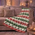 thumbnail image 6 of Christmas Stripes with Trees Hearts and Snowflakes, Cheerful Nordic Style for Holiday Lovers, Red Green Icon Pattern and Christmas Gift, Cozy Flannel Blanket for Family Room and Den, Home Decor, 6 of 9