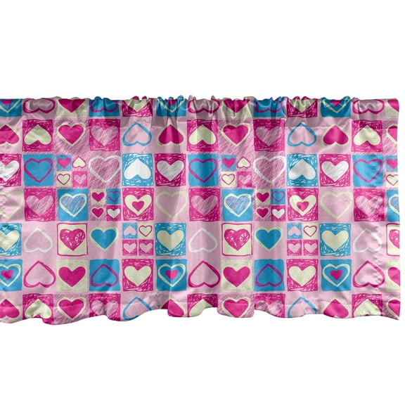 Ambesonne Love Window Valance, Sketchy Hearts, 54" X 12", Pink Blue Cream