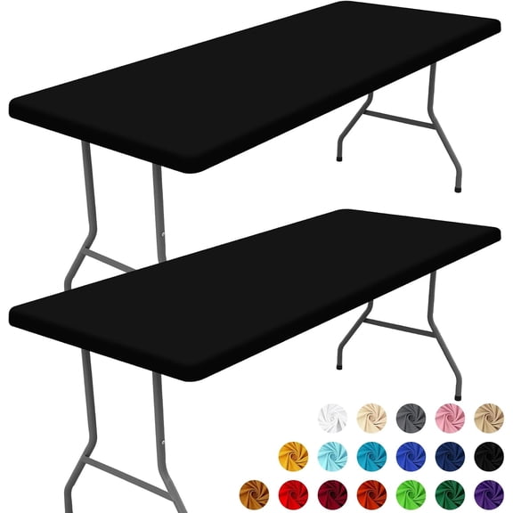 VALUNE 2 Pack Black 8 Foot Spandex Rectangle Table Cloth, 30"x96" Elastic Fitted Stretch Tablecloths, Washable Patio Table Cover for Picnic, Outdoor, Camping, Banquet and Parties