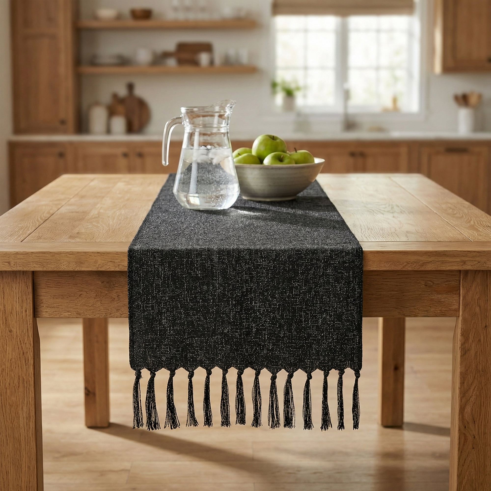 Unique Bargains Birthday Decorations Table Runner with Tassels Black 13x63in