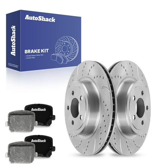 AutoShack 12.6" (320 mm) Rear Vented Drilled & Slotted Brake Rotors Coated   Ceramic Brake Pads | Replacement for 2015 Dodge Charger | Silver Zinc Coated | 6-PC Brake Kit | SilverShield Pro