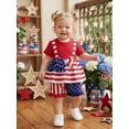 thumbnail image 3 of BemeyourBBs Toddler Baby Girl 4th of July Outfit Baby Girls Patriot Independent Day Clothes Star Stripe Print Bowknot Short Sleeve Tunic Shirt Tops Elastic Waist Shorts Set Baby Girls Summer Outfit, 3 of 9