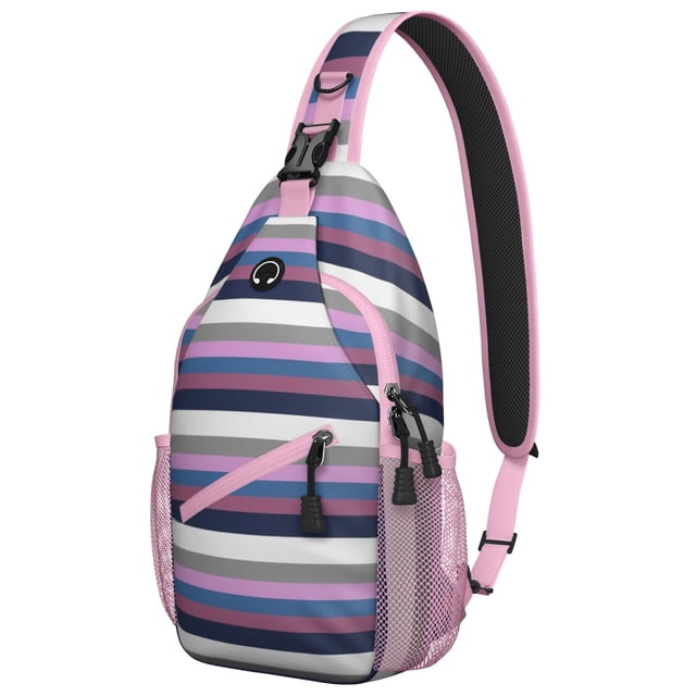 Watercolor Beach Scene Sling Backpack, Lightweight Abstract Crossbody Bag with Geometric Design, Rainbow Gradient and Boho Starry Night Aesthetic