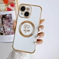thumbnail image 4 of for iPhone 15 Magnetic Case Compatible with MagSafe Cute Rose Flower Phone Case for Women Girls Luxury Plating Camera Lens Full Cover Protect Soft Silicone Shockproof Cover 6.1" (White), 4 of 8