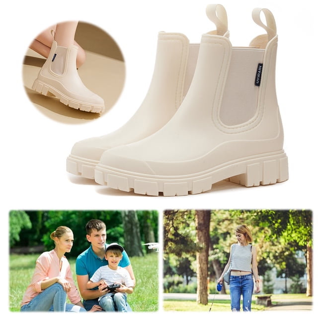 Botines Punta Ancha Botas Lluvia Cortas Suela Gruesa Transpirable para Mujeres