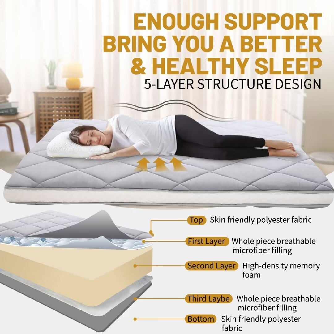 Docred Japanese Floor Mattress Futon Mattress, 4" Memory Foam Foldable Futon Mattress, Portable Roll Up Sleeping Mat for Camping,Floor Lounger Bed Couches and Sofas, Full Size Grey(80*54*4in)