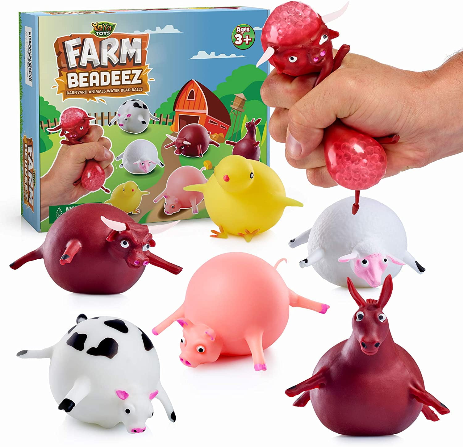 Fidget Sensory Toys for Autistic Children Farm Animal Shaped Stress Relief Toys Anxiety Farm Beadeez Fun Party Favors 6 Pack Stress Balls for Kids and Adults with Squishy Water Beads ADHD 