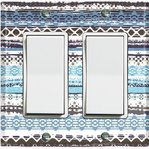 Metal Light Switch Plate Cover Ethnic Aztec Tribal Art Pattern Blue SFR060