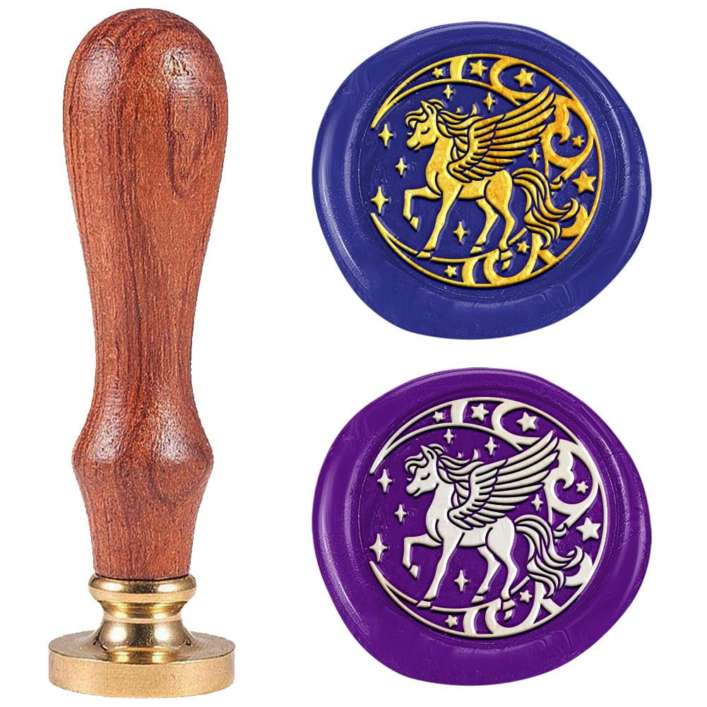 1 pc Seal Stamp Set Sealing Stamp Solid Brass Heads with Wood Handles for Envelopes Invitations Gift Card Pegasus 83x22mm
