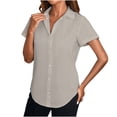 thumbnail image 1 of XMMSWDLA Women's Neck Drawstring Ruched Lantern Sleeve Crop Top Blouse Khaki Womens Basic Tops, 1 of 9