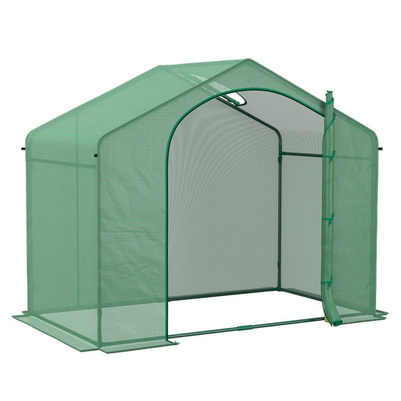 6' x 3' x 5' Portable Walk-in Greenhouse, PE Cover, Steel Frame Garden Hot House, Zipper Door, Top Vent for Flowers, Vegetables, Saplings, Tropical Plants, Green