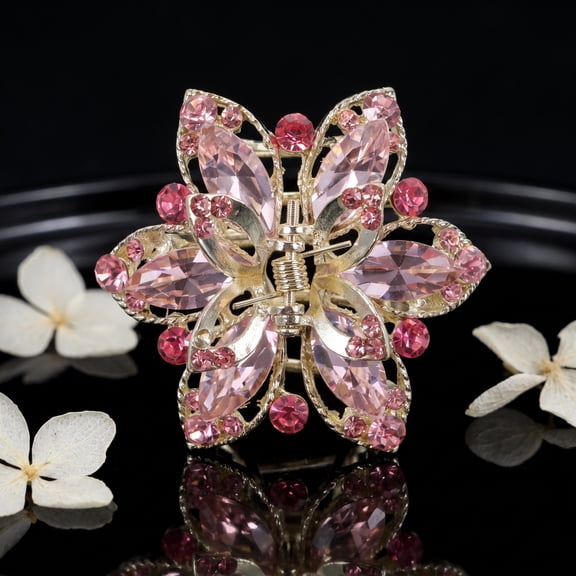 PTOOTP Small Pink Rhinestone Hair Claw Clip Durable Metal Easy Operation