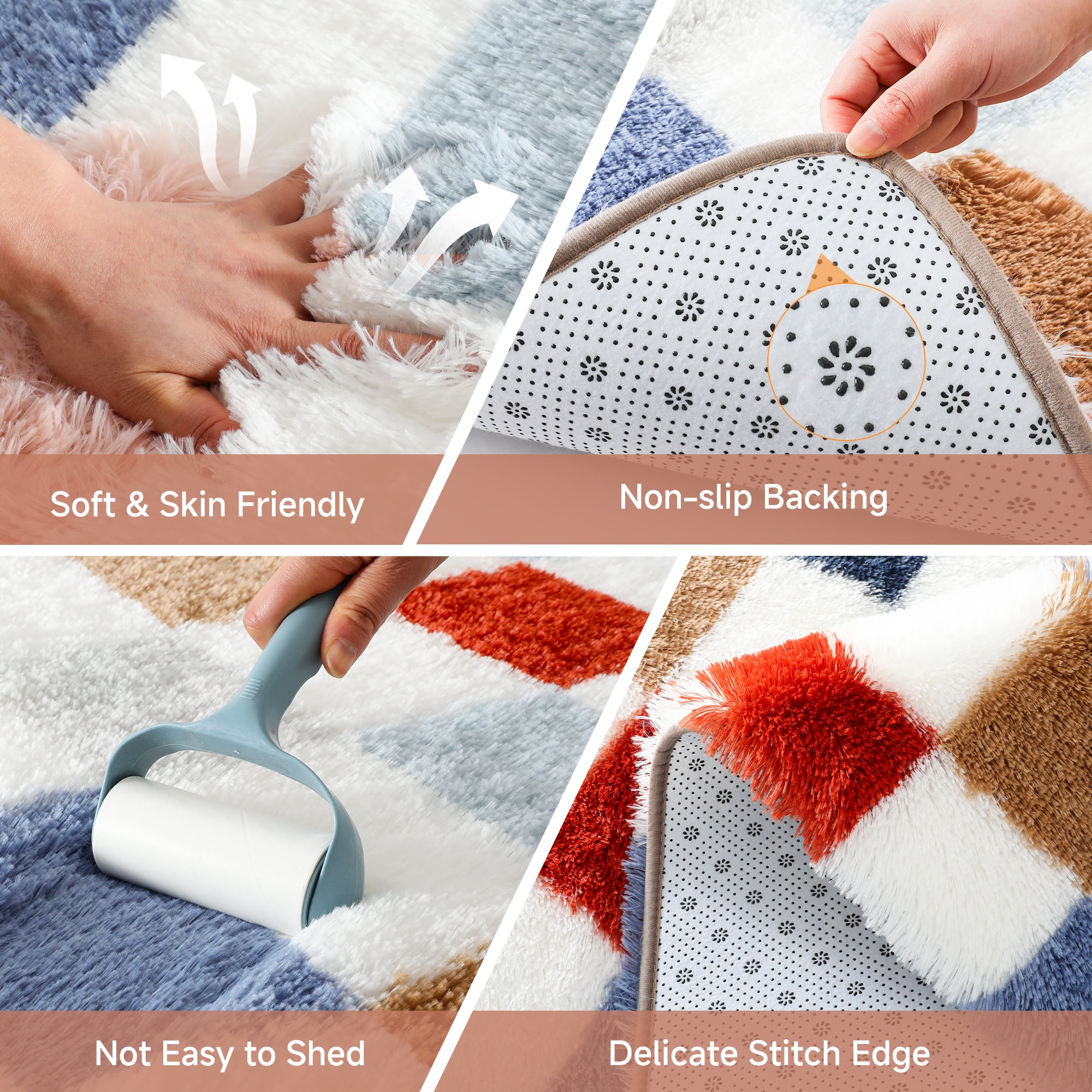 CozyDesg Shag Area Rugs, 8'x10' Soft Fluffy Floor Rugs Checkered Carpet，Washable Area Rugs for Living Room Bedroom Decor,Colorful C
