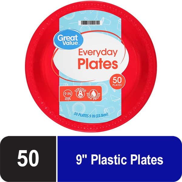 Great Value Red Plastic Lunch Plates, 9", 50 Count