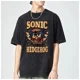 thumbnail image 4 of Camiseta de gran tamaño para hombre y mujer, ropa de calle de los años 80, con juegos de dibujos animados, erizo azul, S-SONICS, moda de tendencia, informal, vintage, de algodón lavado, 4 of 5