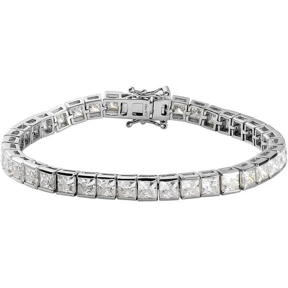 Sterling Silver Tennis Bracelet with Princess 4mm Cut Lab Created Stone